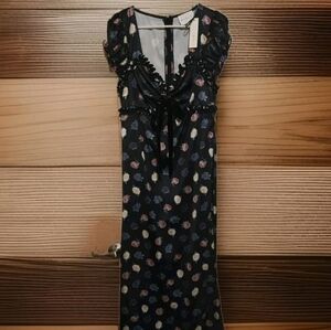 NWT Anthropologie MABEL Label Dress Ruffle Floral🌹 Velvet Bow Sz L Blk